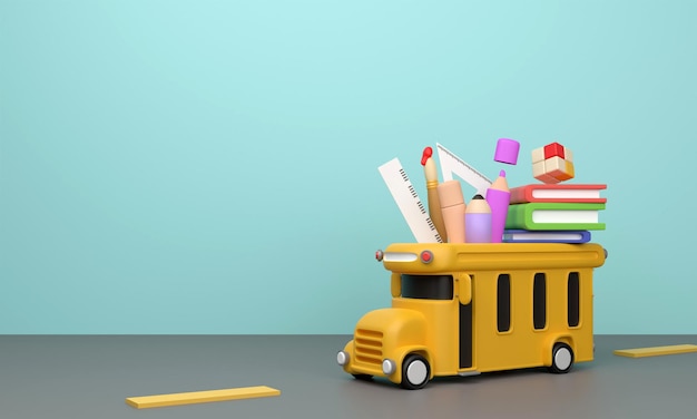 Photo back to school education background concept school accessories and items 3d render illustration