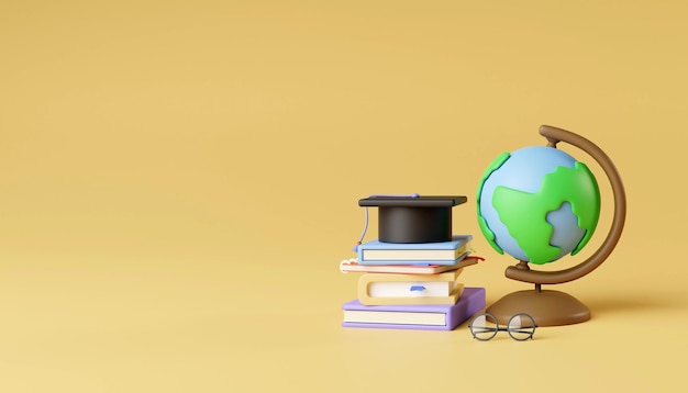 Back to school education background degree cap and book 3D render