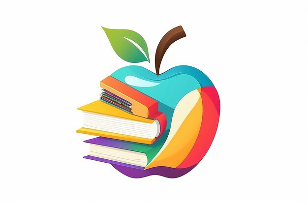 Снова в школу, логотип исследования, символ книги по уходу за учениками яблока
