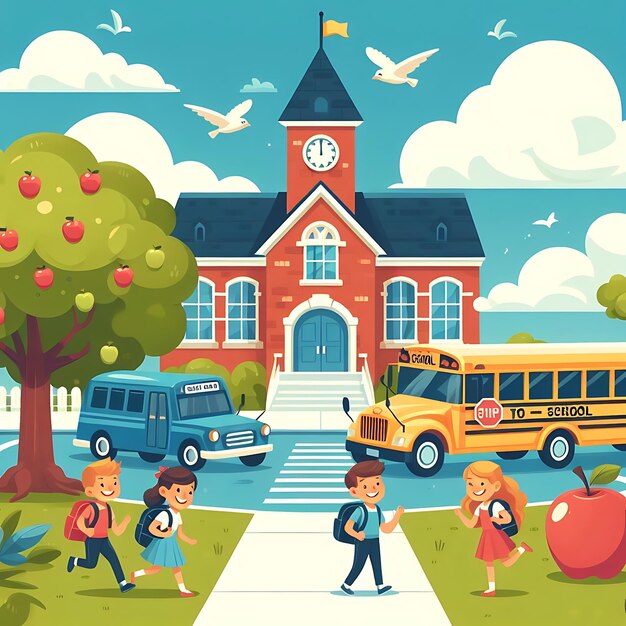 Photo back to school flat background illustration