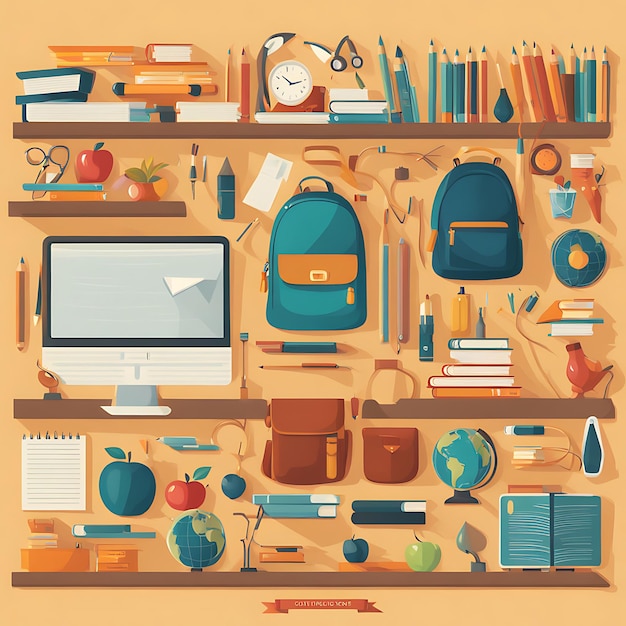 Photo back to school flat background illustration