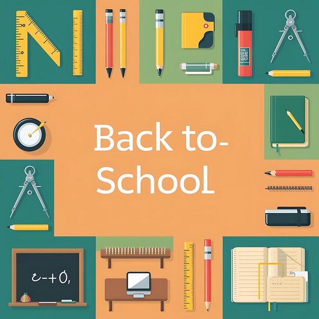 Photo back to school flat background illustration