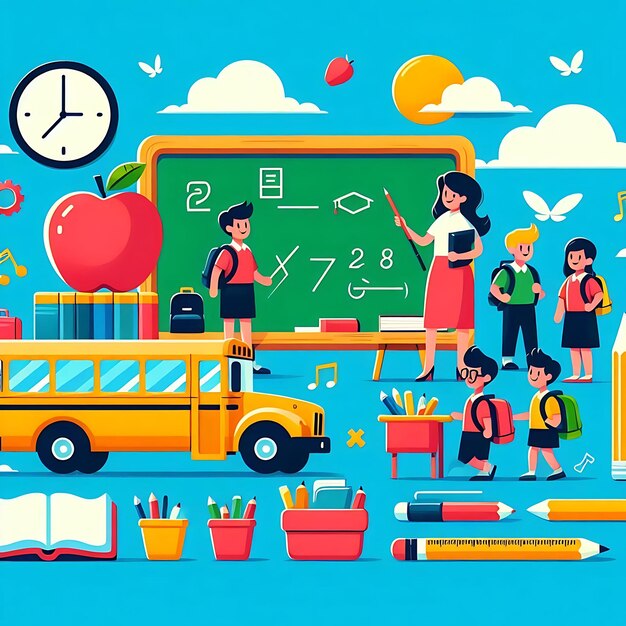 Photo back to school flat background illustration