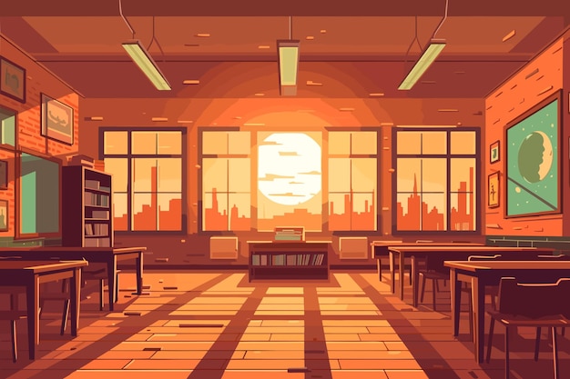 Premium AI Image  Anime Classroom Background without People With Flat  Cartoon Style and Pastel Color