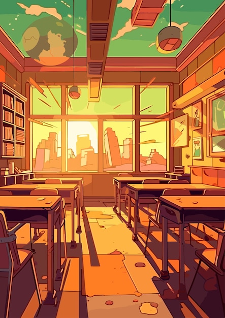 Premium AI Image  Anime Classroom Background without People at