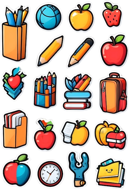 Photo back to school icons school supplies symbols education and learning study materials academic