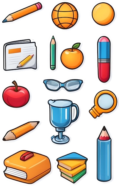Back to school icons School supplies symbols Education and learning Study materials Academic