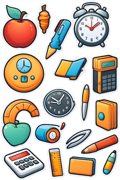 Back to school icons School supplies symbols Education and learning Study materials Academic