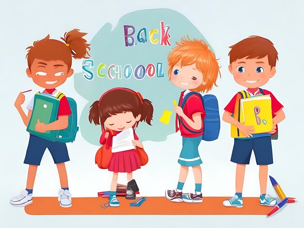 Photo back to school illustration with backpack and kids