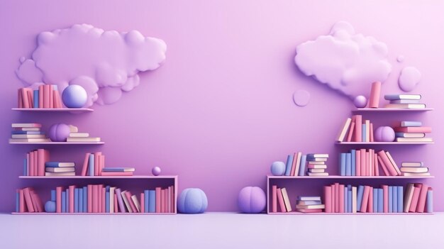 Back to school pile of books in colorful covers and on wooden table with empty blue background