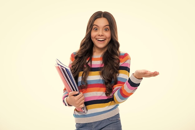 Back to school Portrait of teenage school girl with books Children school and education concept Schoolgirl student Happy girl face positive and smiling emotions