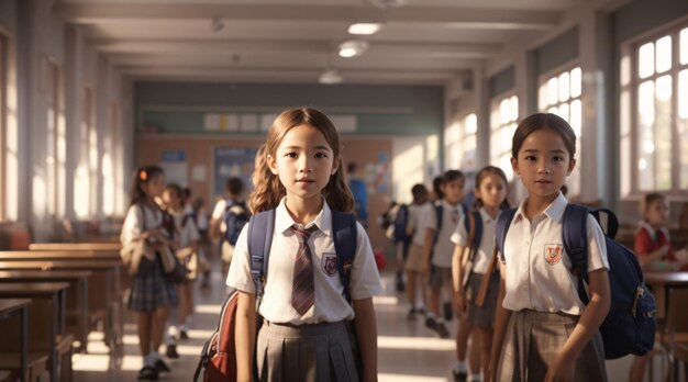 Back to school scene with cute schoolkid with backpack