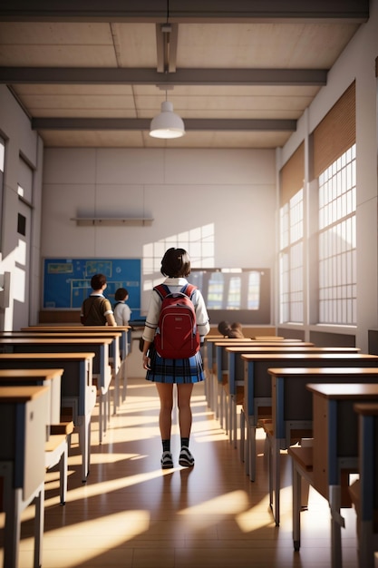 Back to school scene with cute schoolkid with backpack