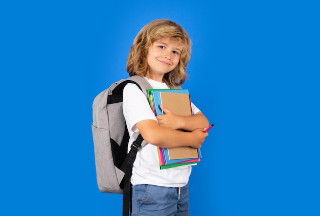 Back to school school child with book on isolated background