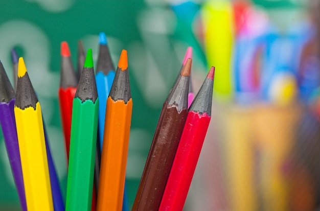 Back to school. School supplies in composition on the table.