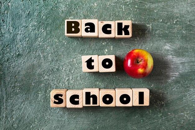 Back to school slogan on wooden cubes