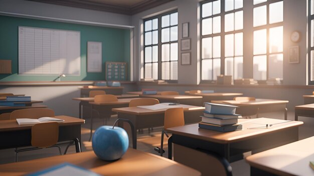 Premium AI Image  Anime scene of a classroom with a flower on a desk