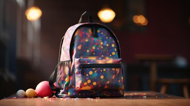 Foto back to school in style sack con diversi articoli di cancelleria colorati sul tavolo