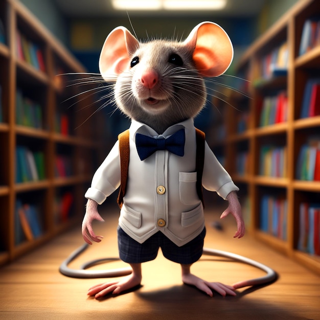 Back to School Stylish Scholar Rat in Multicolored School Attire with a Twist