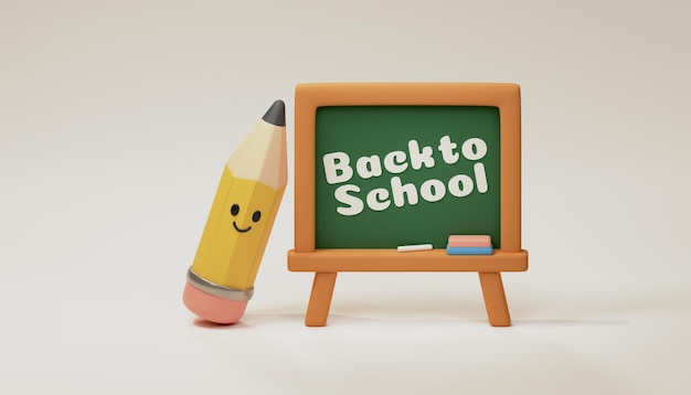 back to school supplies cute 3d pencil and chalkboard