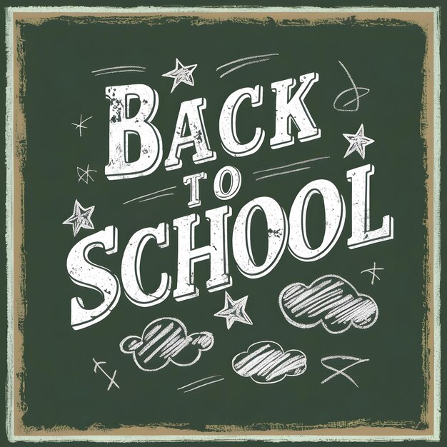 Photo back to school text with a chalkboard doodles background