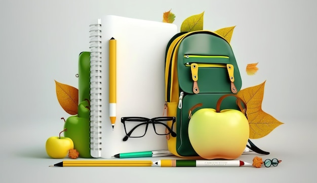 Back to school with school items and elements Online Learning study from home back to school flat design