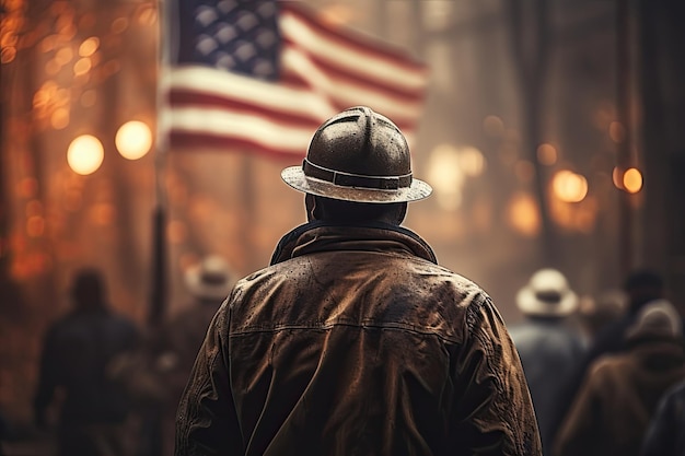 Back Shot of Worker Contractor Wearing Hard Hat and Safety Walks on Industrial Building Construction