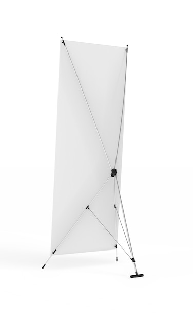 Foto espositore x-stand banner lato posteriore isolato su bianco. rendering 3d.