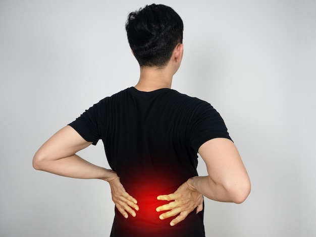 Back side of man pain his waist isolated