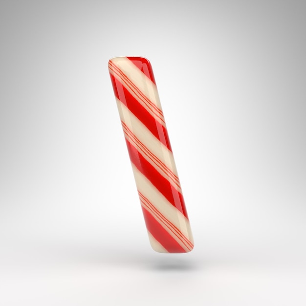 Back slash symbol on white background. Candy cane 3D rendered sign with red and white lines.