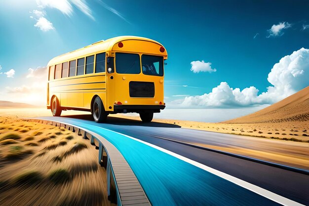 Фото Обратно в школу концепция со школьными принадлежностями и оборудованием школьный автобус со школьными принадлежностями и бу