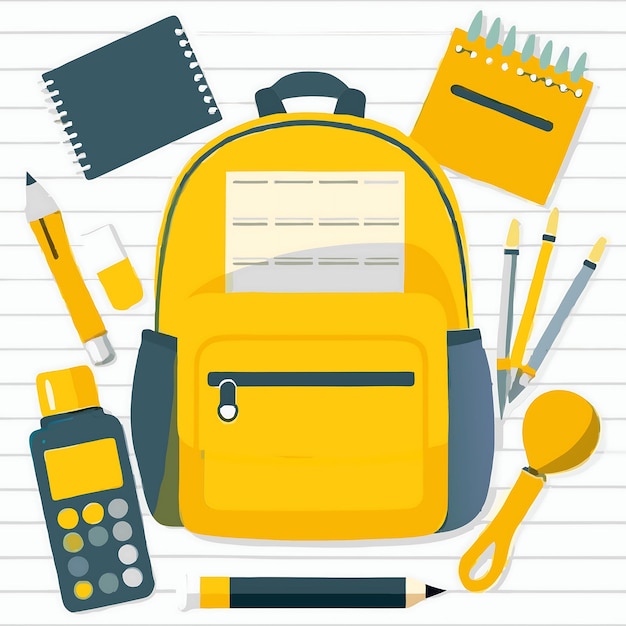 Back to School Essentials Gele rugzak en schoolbenodigdheden