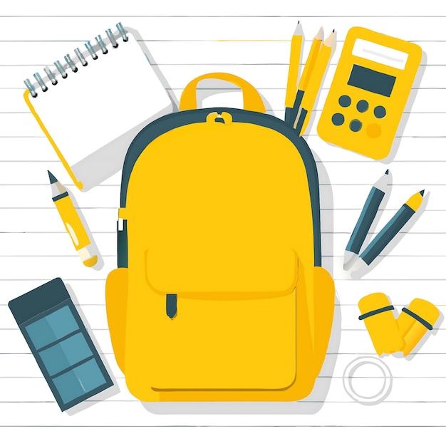 Back to School Essentials Gele rugzak en schoolbenodigdheden