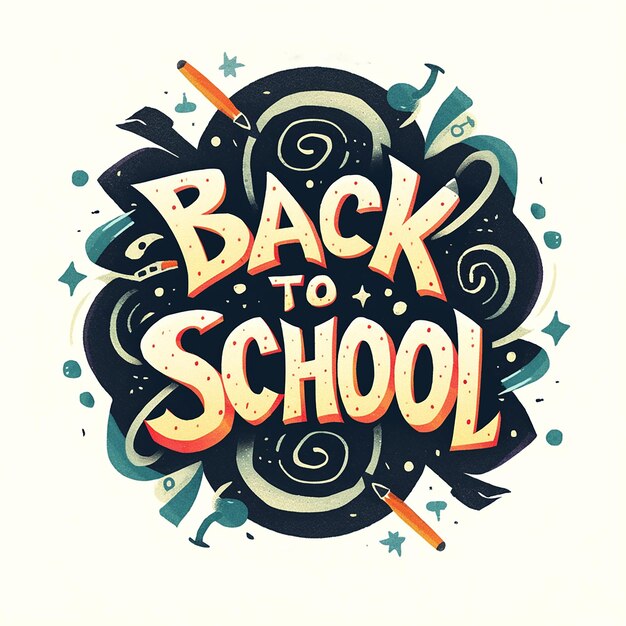 Foto back to school is een leuk en kleurrijk logo dat perfect is voor een schoolgerelateerd evenement of reclame. het ontwerp bevat een grote cirkel met verschillende teksten en illustraties.