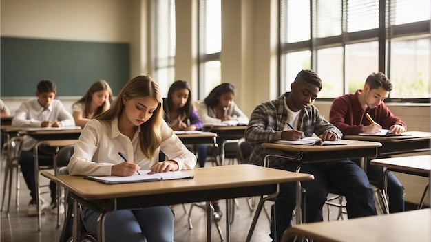 写真 校舎に戻る 学生の試験の場面