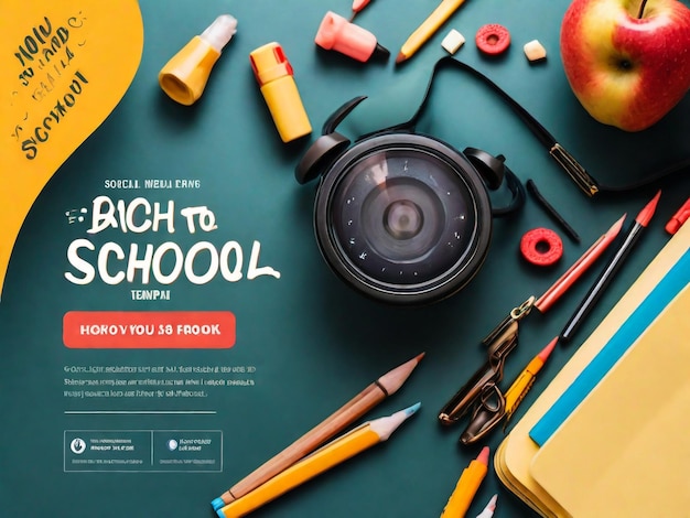 Back to School Website Template met Realistische Houten Chalkboard Rugzak en Stationery op gele achtergrond Vector illustratie voor uw onderwijsprojecten