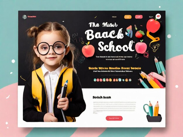 Фото Шаблон веб-сайта back to school с реалистичной деревянной доской рюкзак и канцелярские принадлежности на желтом фоне векторная иллюстрация для ваших образовательных проектов