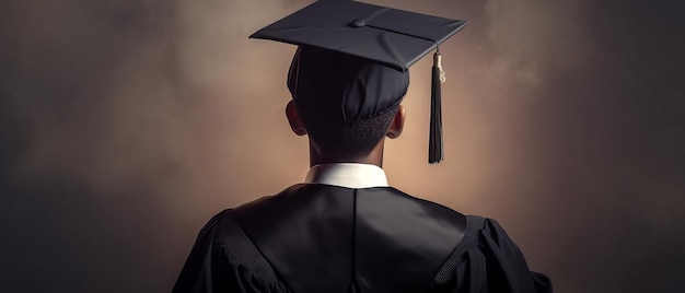 Back view of an African American young man wearing a graduation gown and cap Generative AI