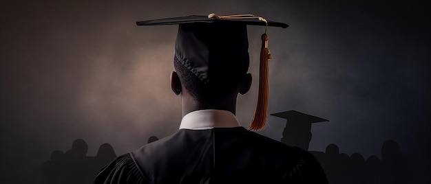 Back view of an African American young man wearing a graduation gown and cap Generative AI