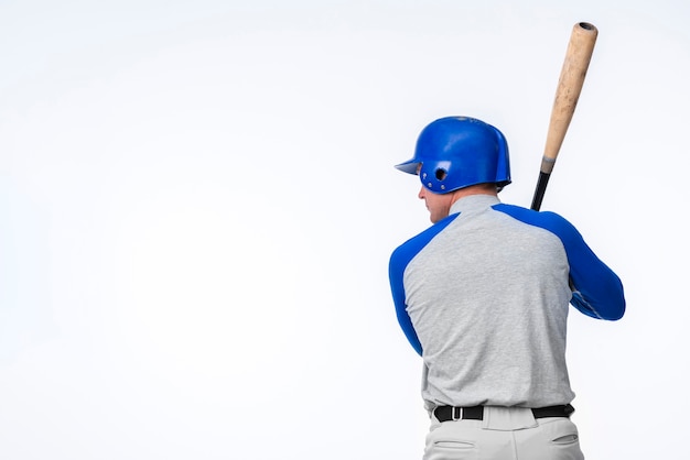 Back view of baseball player with copy space