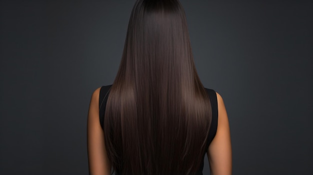 Back view of a brunette woman with a long straight