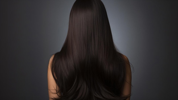 Back view of a brunette woman with a long straight