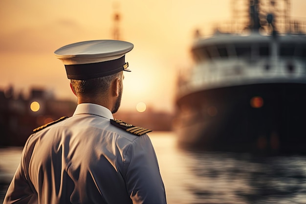 Foto vista posteriore del capitano della nave