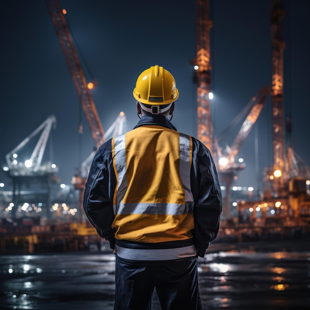 back view of construction worker at night