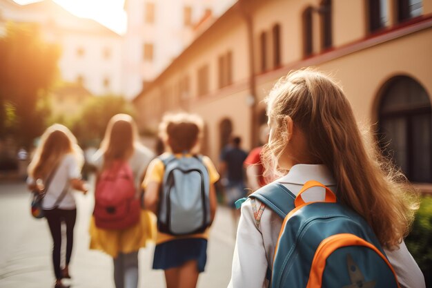 back view crop diverse group of smiling kid concept ai