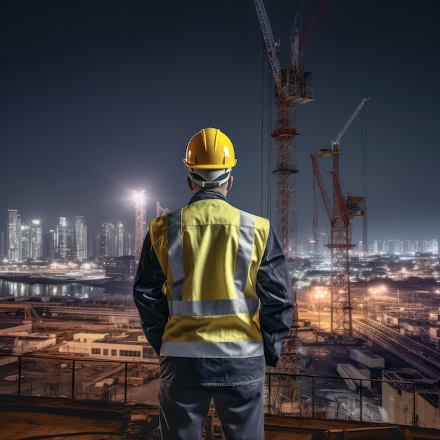 back view of engineering at construction site night view