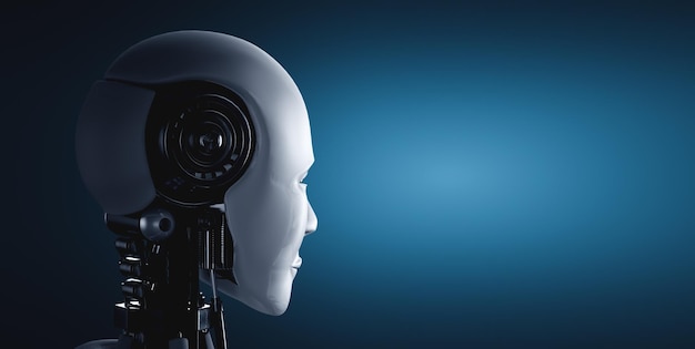 Back view of humanoid AI robot head