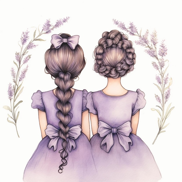 Back View of Lavender Sisters clipart