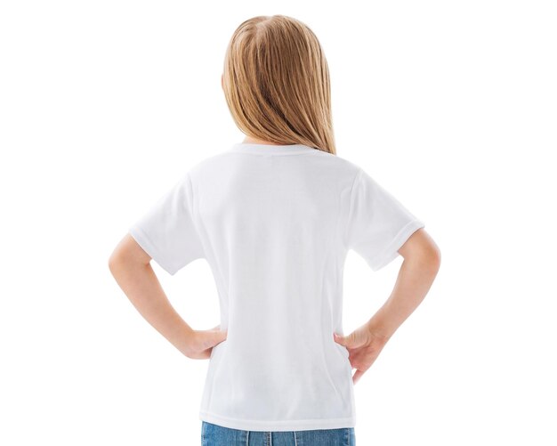 Back view of little girl in white tshirt