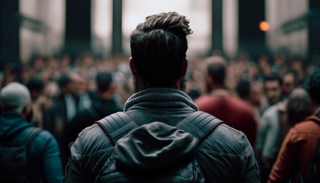 Back view of a man The crowd gathered to protest generative ai